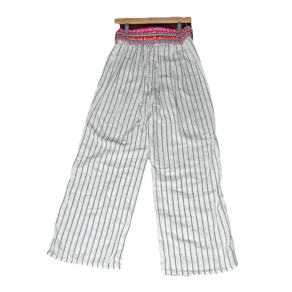 LuLus White Striped Pink Embroidered Wide-Leg Pants Size Small - Picture 2 of 5